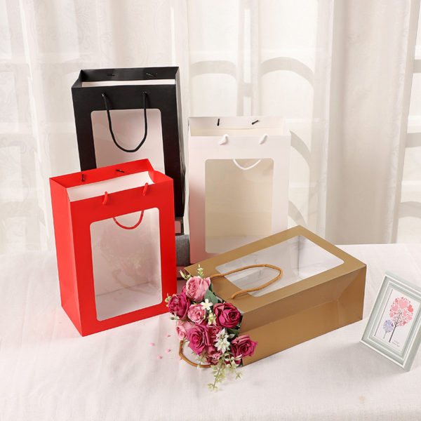 eco-friendly jewelry gift paper bag shopping luxury paper bag pvc window nylon rope