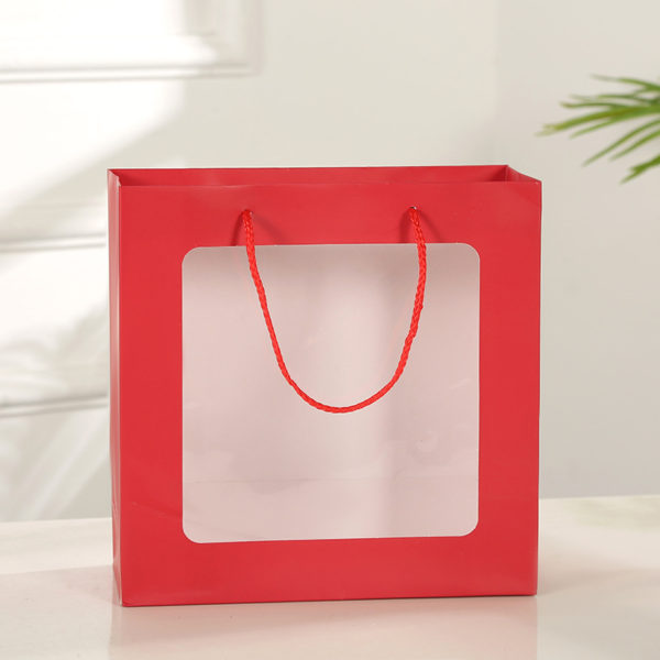 eco-friendly jewelry gift paper bag shopping luxury paper bag pvc window nylon rope