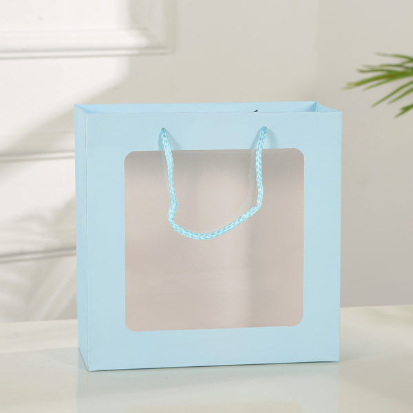 eco-friendly jewelry gift paper bag shopping luxury paper bag pvc window nylon rope