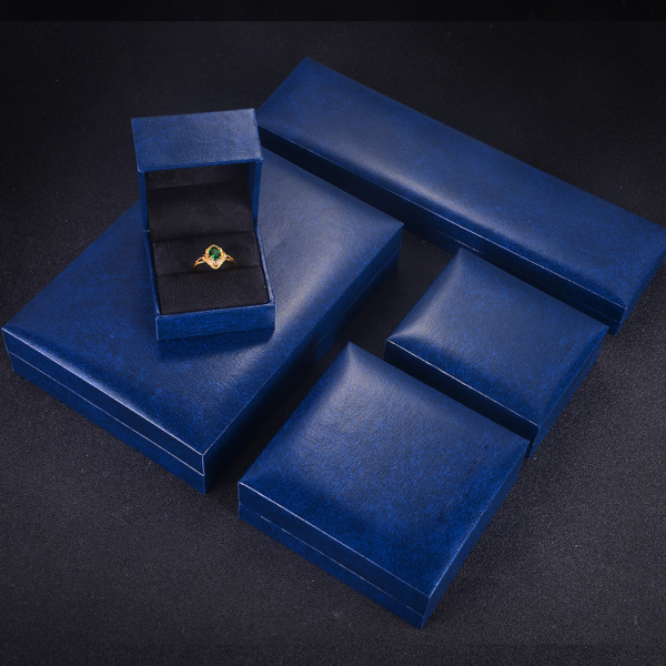 high quality blue leather paper plastic jewelry box for ring bangle pendant bracelet necklace with outer packaging