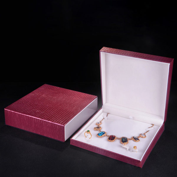 famous pu leather paper plastic bevel jewelry box for ring bangle pendant bracelet necklace